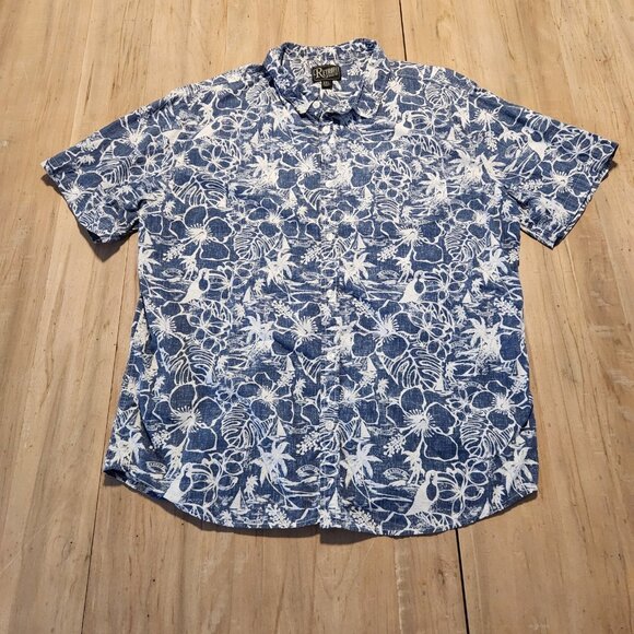 Retrofit Brand Hawaiian‎ Shirt Blue Tropical Hawaiian Palms Cotton Mens 2XL EUC - Picture 4 of 9